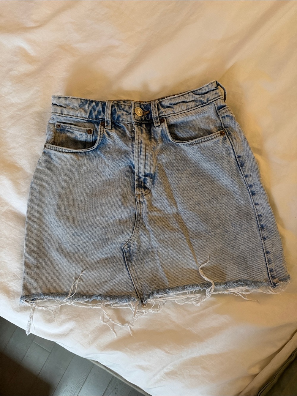 Zara Light Blue Distressed Denim Mini Skirt